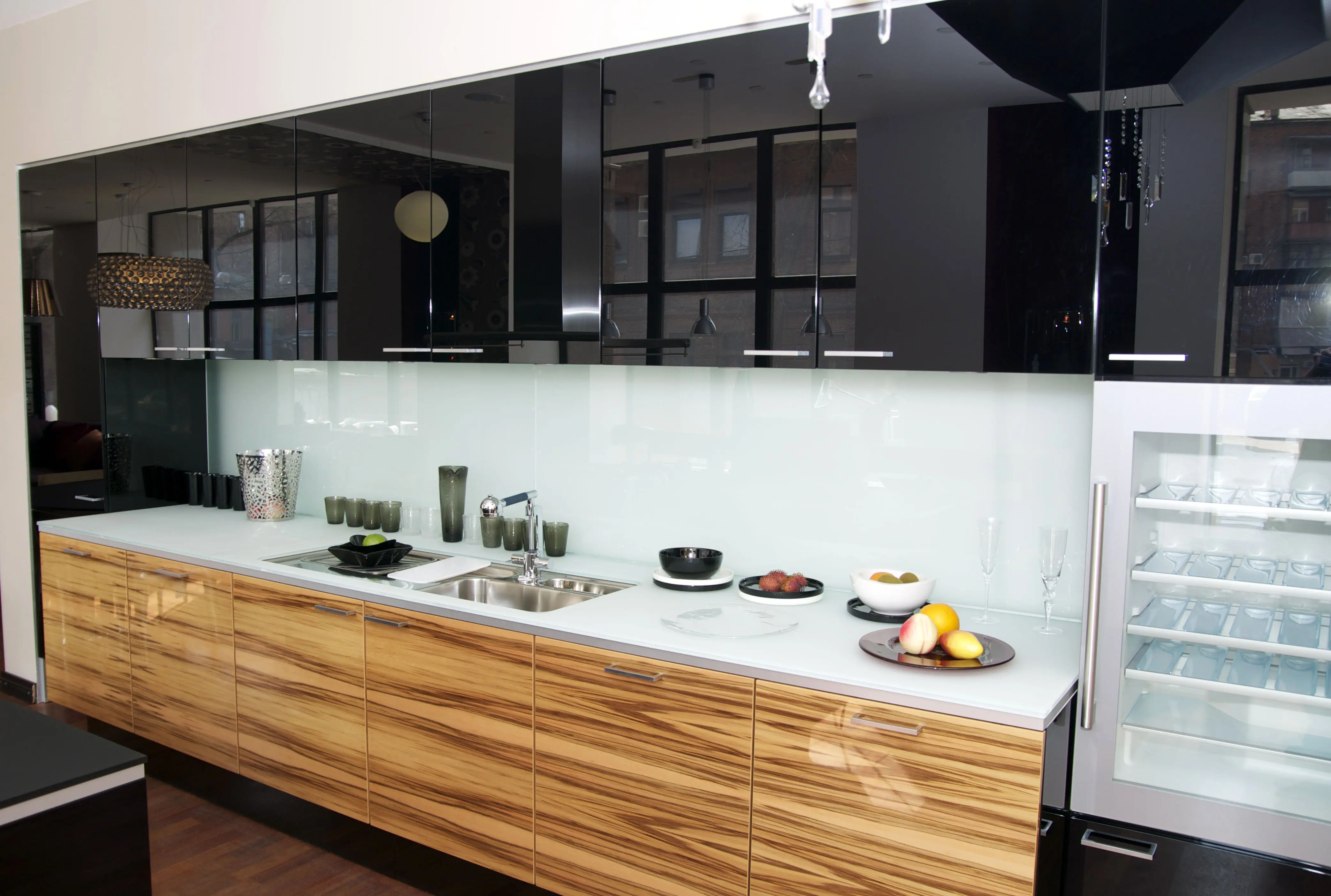 Modern kitchen with top refrigerator
